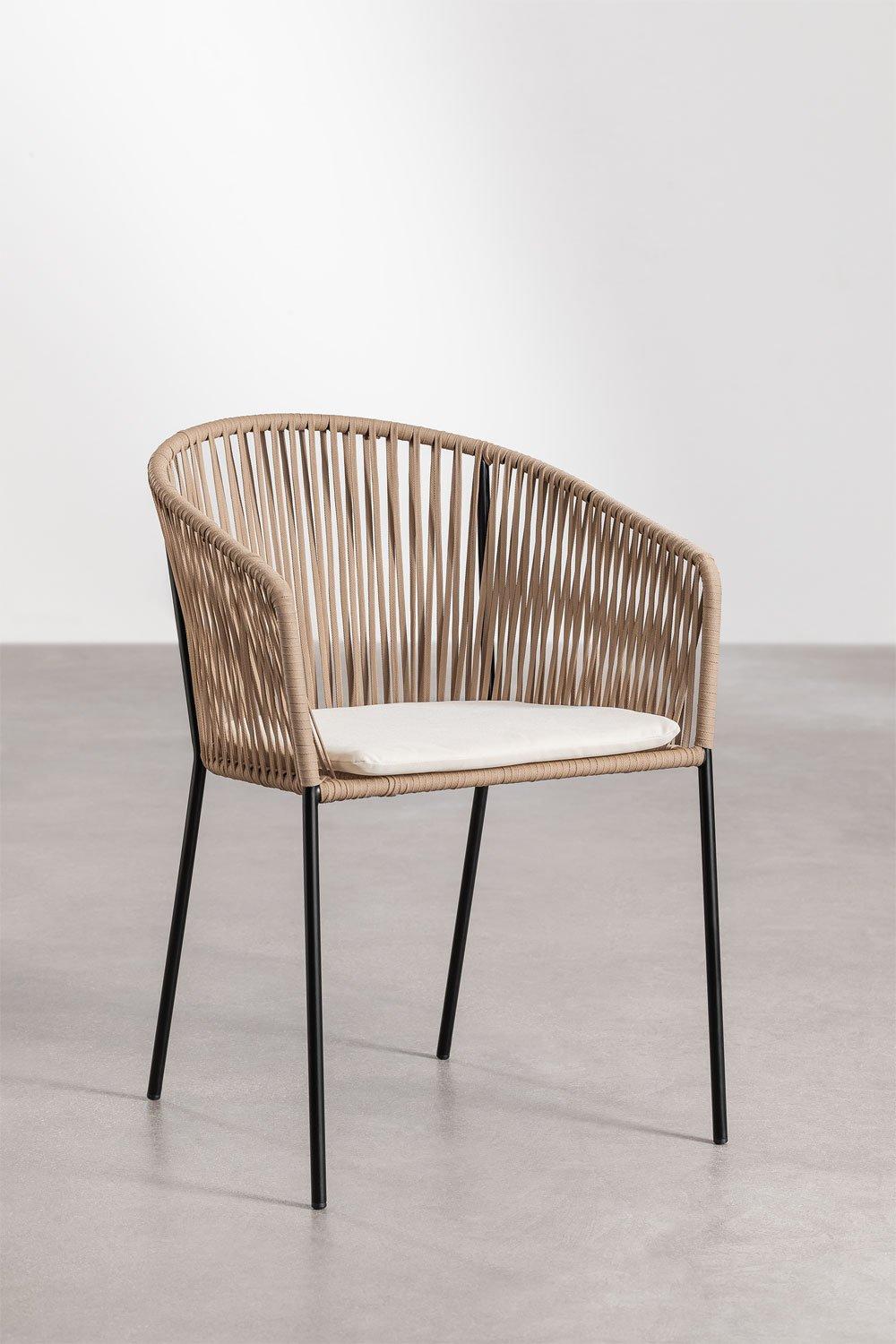 Sklum Silla De Comedor Apilable Con Reposabrazos En Hierro Y Cuerda Trenzada Jocelyn