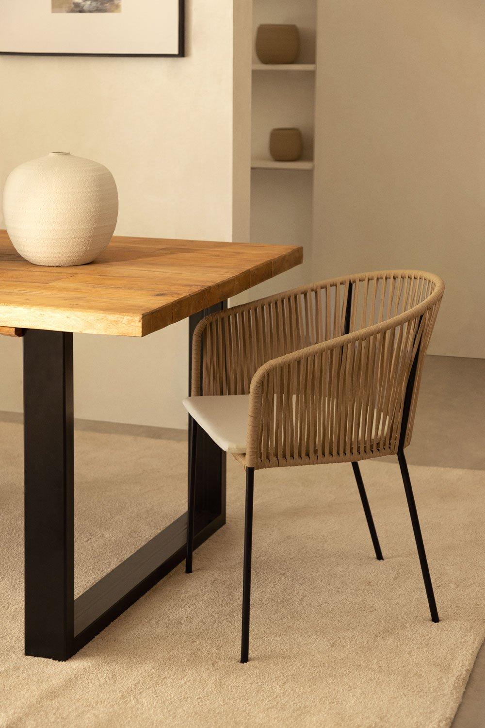 sklum Silla de comedor apilable con reposabrazos en hierro y cuerda trenzada Jocelyn