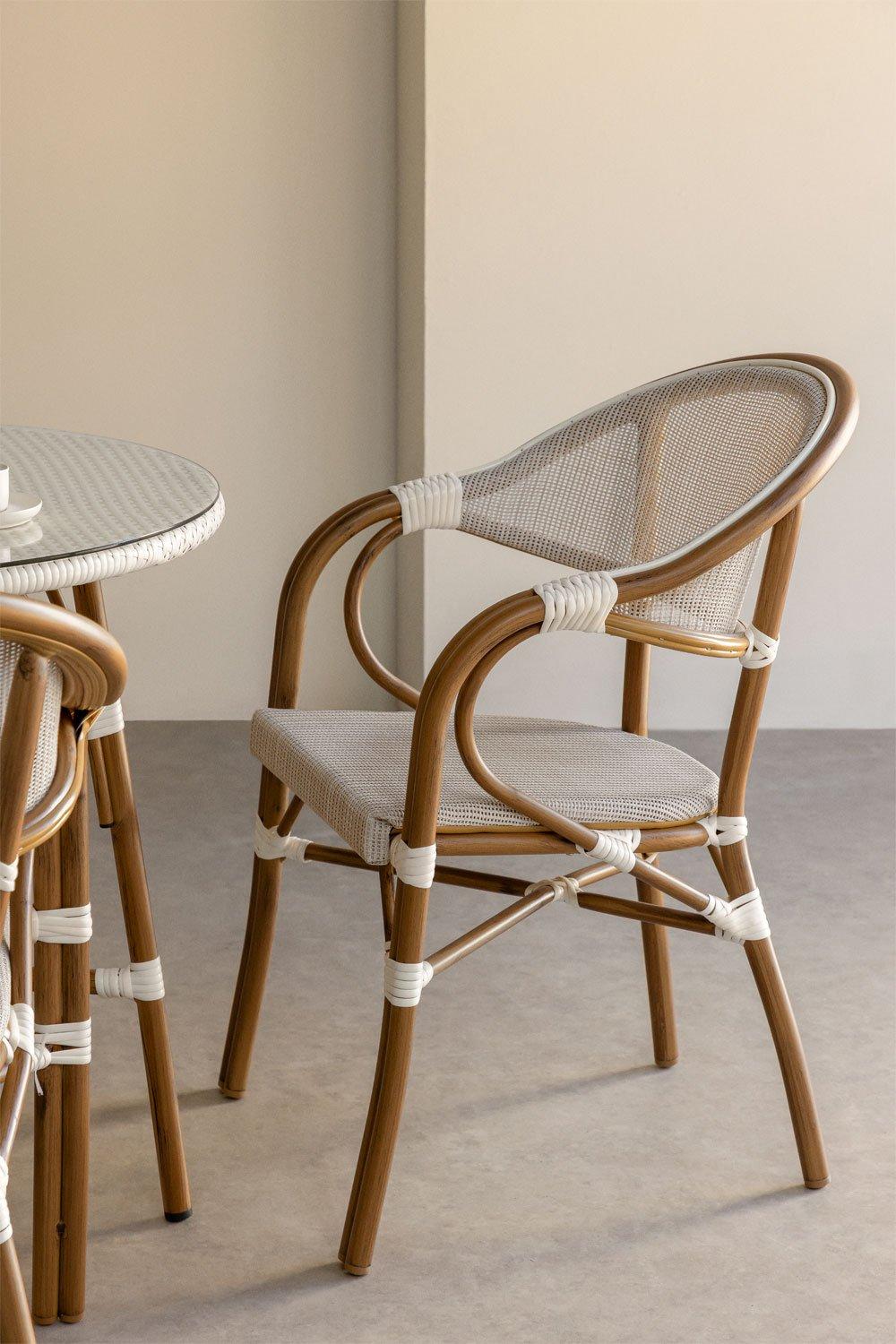 sklum Silla de comedor apilable con reposabrazos en textilene y aluminio Brielle Bistro
