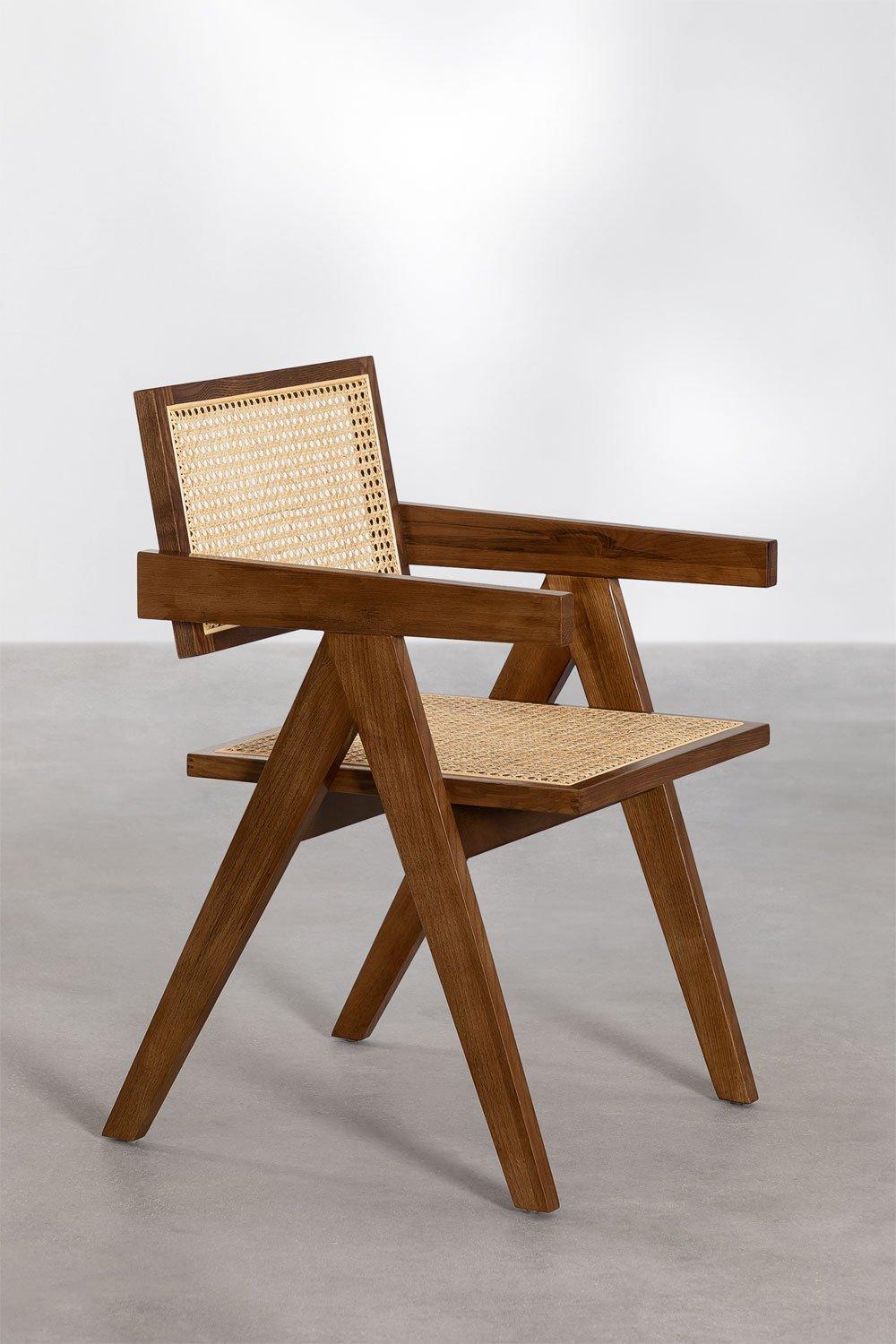 Sklum Silla De Comedor Con Reposabrazos En Madera De Fresno Y Ratán Lali
