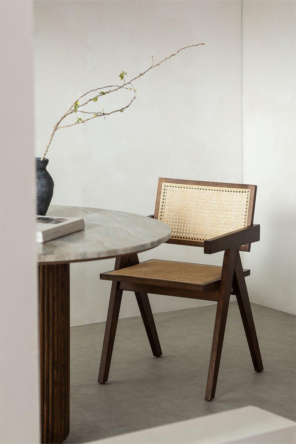 sklum Silla de Comedor con Reposabrazos en Madera de Fresno y Ratán Lali
