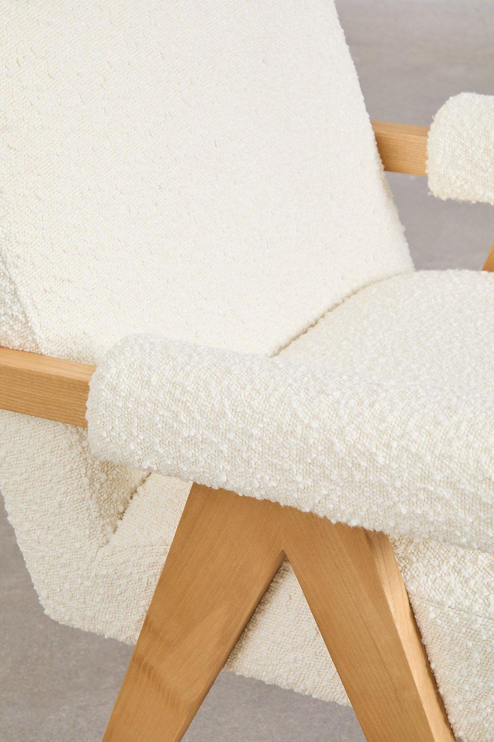 Sklum Silla De Comedor Con Reposabrazos En Madera Y Tela Bouclé Lucca