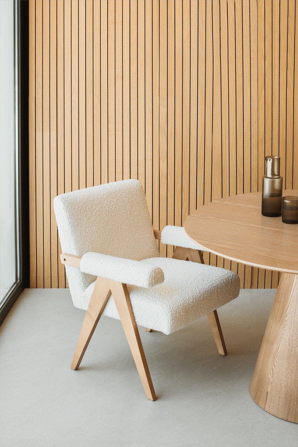 sklum Silla de comedor con reposabrazos en madera y tela bouclé Lucca