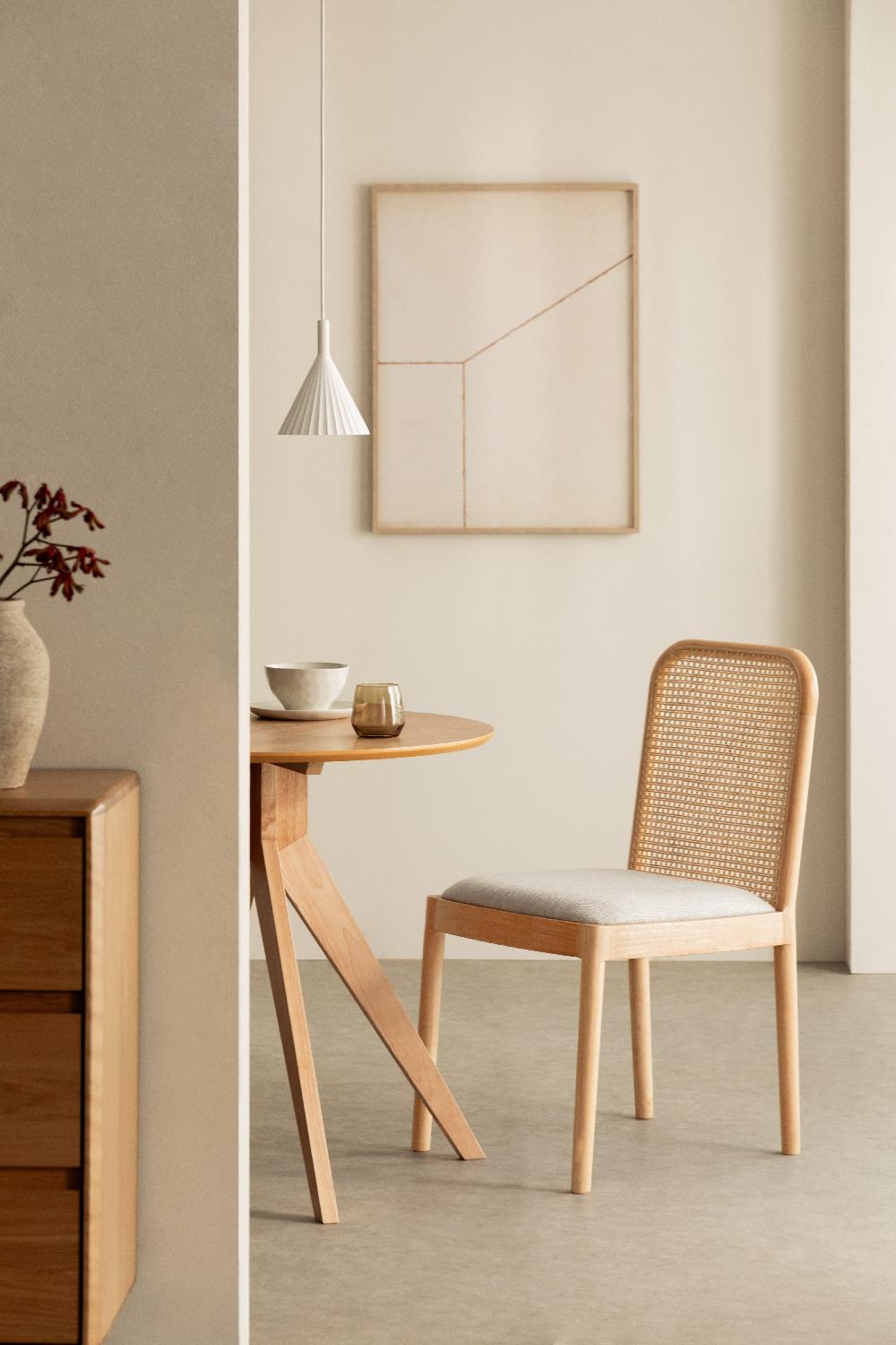 sklum Silla de comedor en madera de caucho y ratán Yaiza