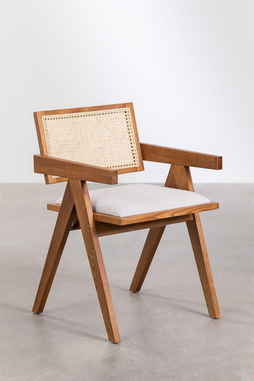 Sklum Silla De Comedor En Madera De Fresno Tapizada Con Reposabrazos Lali