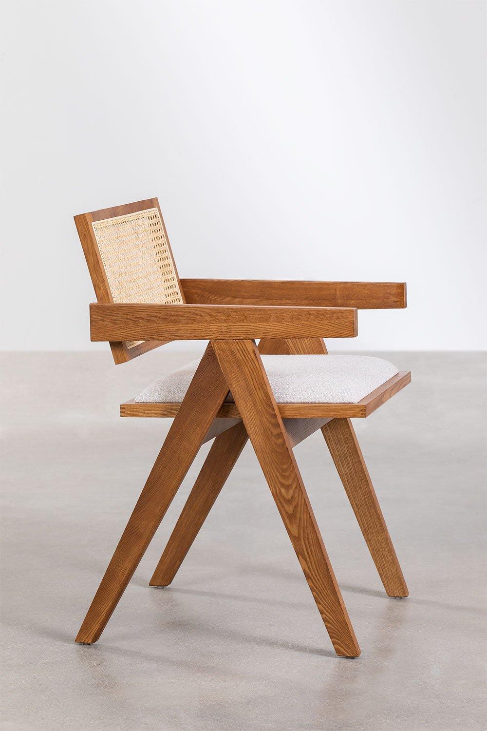 Sklum Silla De Comedor En Madera De Fresno Tapizada Con Reposabrazos Lali