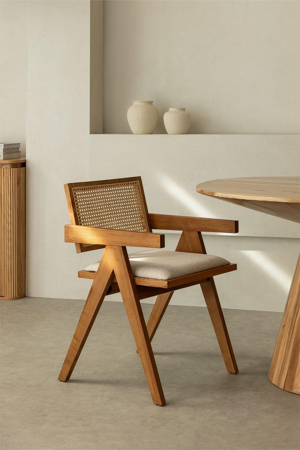 sklum Silla de Comedor en Madera de Fresno Tapizada con Reposabrazos Lali