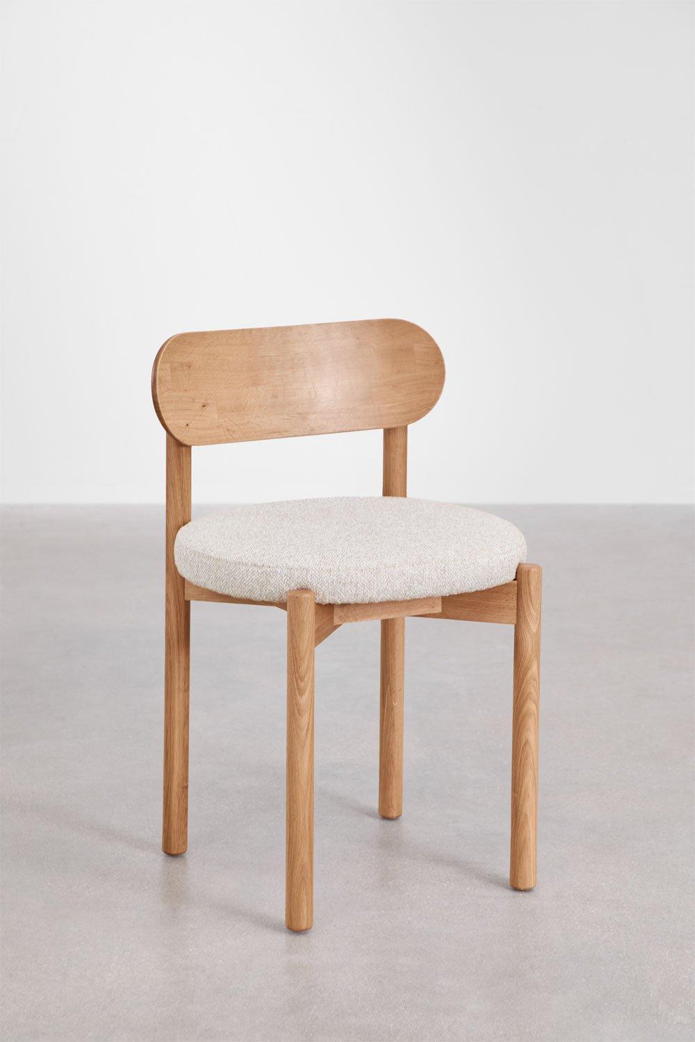 Sklum Silla De Comedor En Madera De Roble Natural Y Chenilla Blanco Roto Bianca