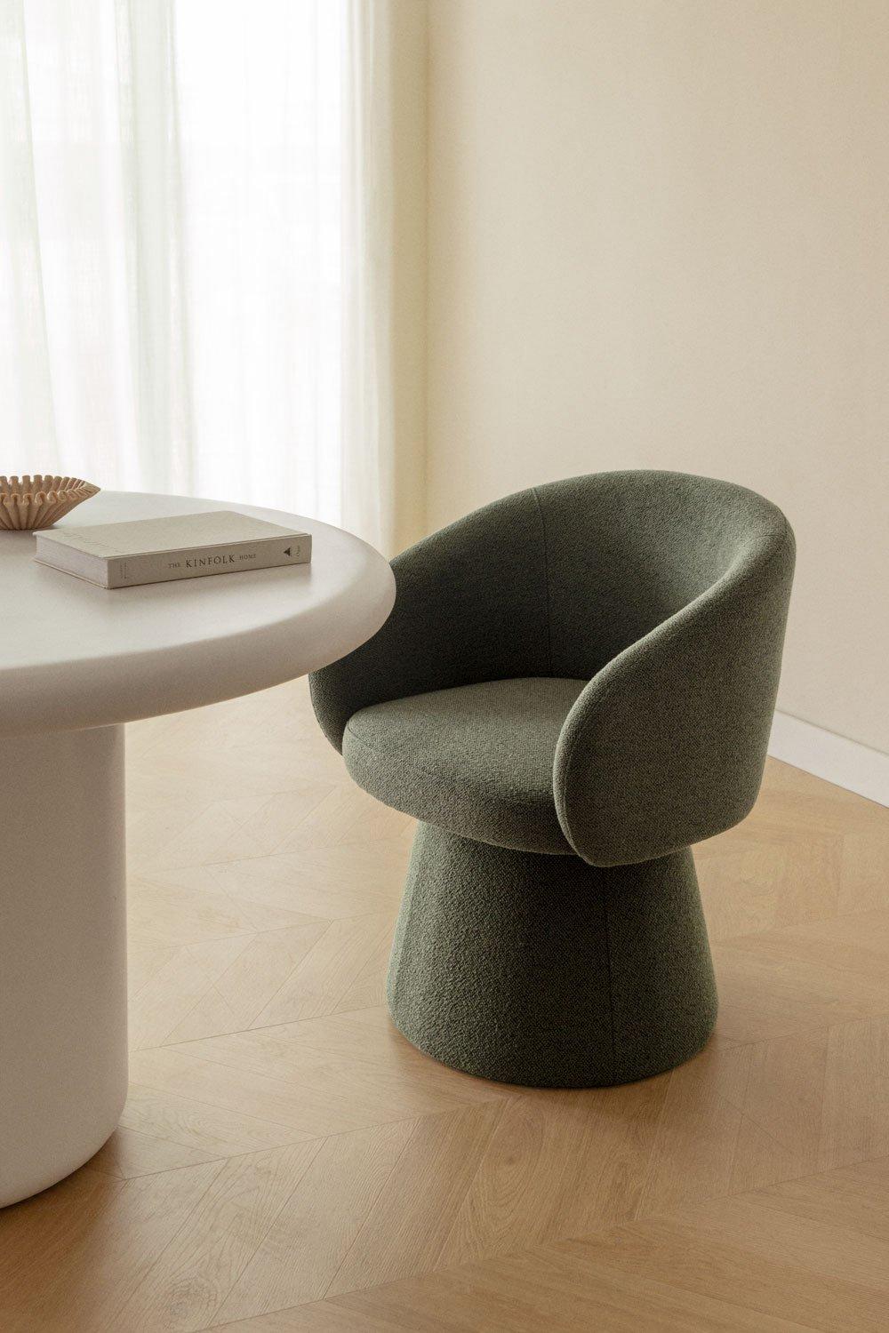 sklum Silla de comedor giratoria con reposabrazos en tela bouclé Flavian