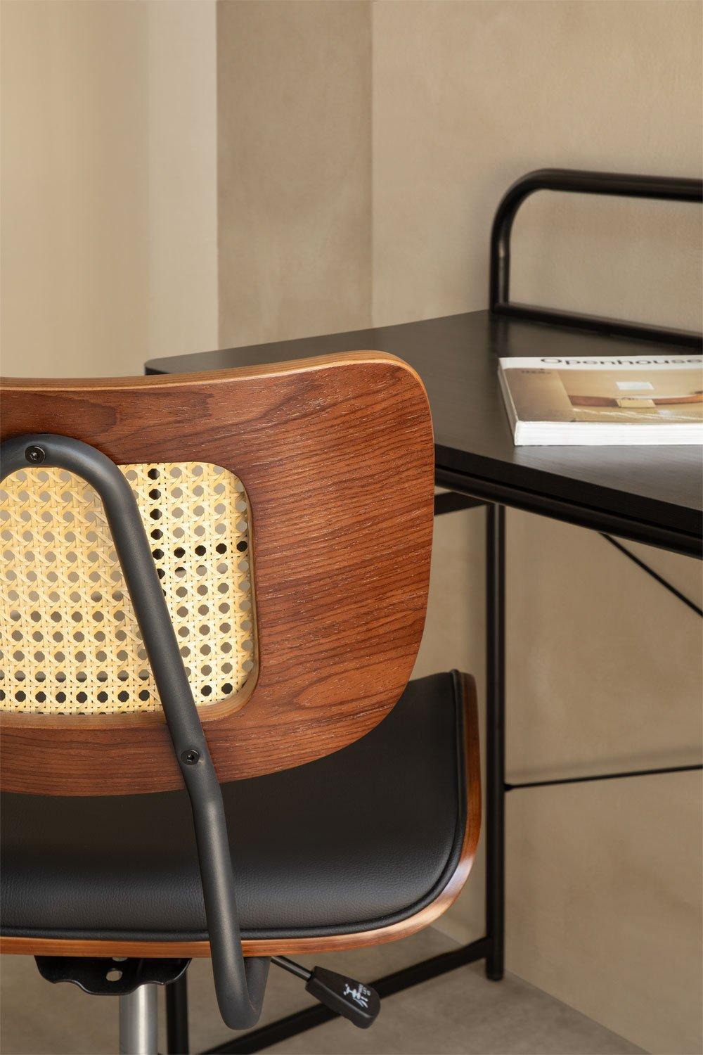 Sklum Silla De Escritorio Con Ruedas En Madera Ratán Y Polipiel Raysa