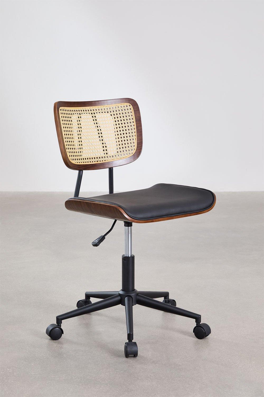 Sklum Silla De Escritorio Con Ruedas En Madera Ratán Y Polipiel Raysa