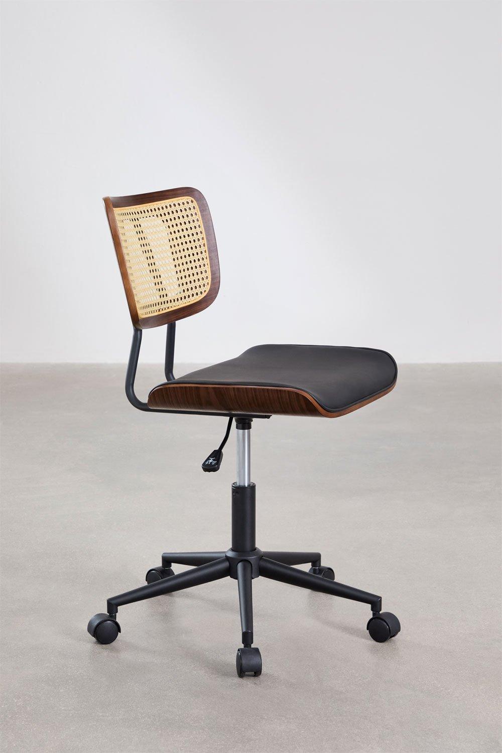 Sklum Silla De Escritorio Con Ruedas En Madera Ratán Y Polipiel Raysa