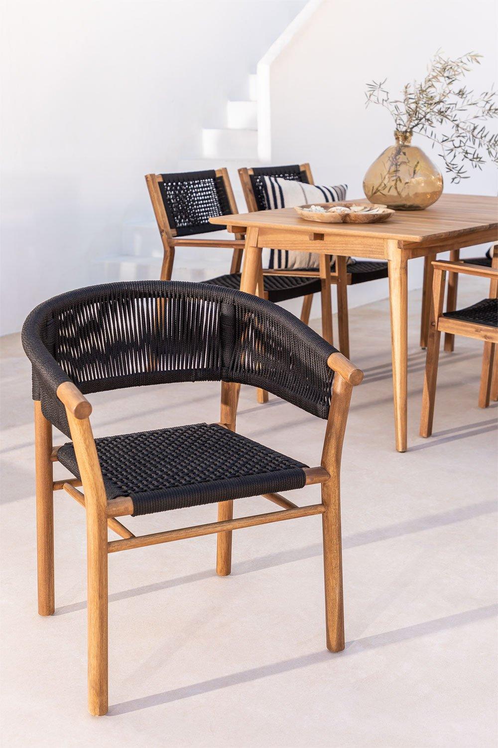 sklum Silla de jardín con reposabrazos en madera de acacia y cuerda trenzada Tenay Classic