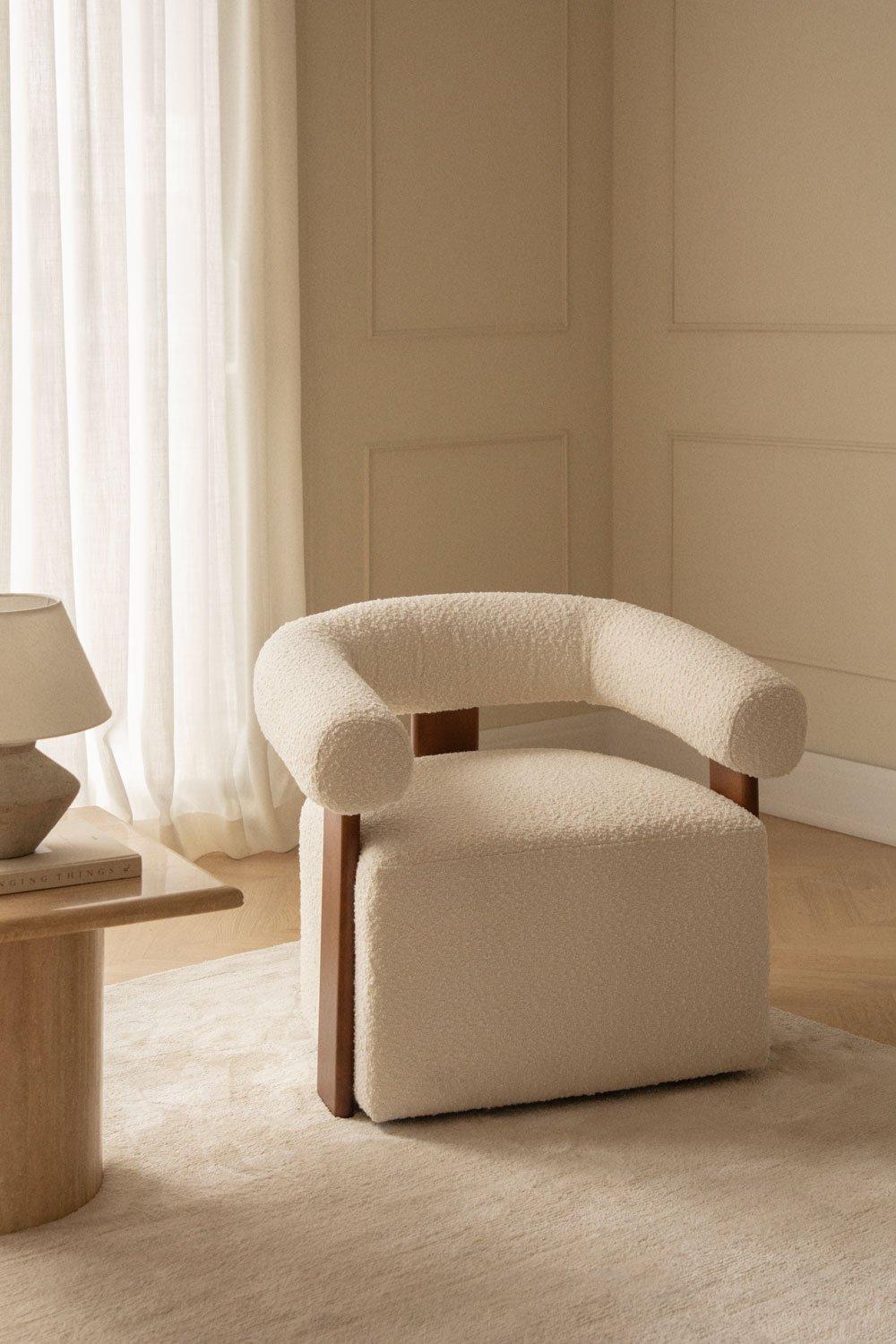 sklum Sillón en tela bouclé y madera de caucho Mauro