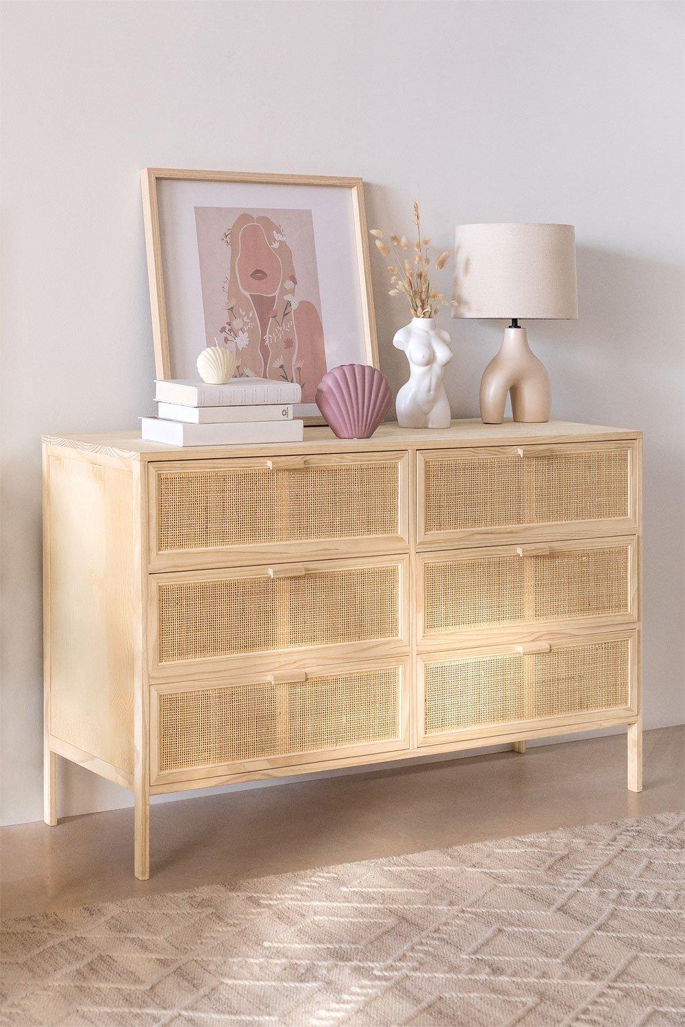 sklum Kommode Holz und Rattan Reyna