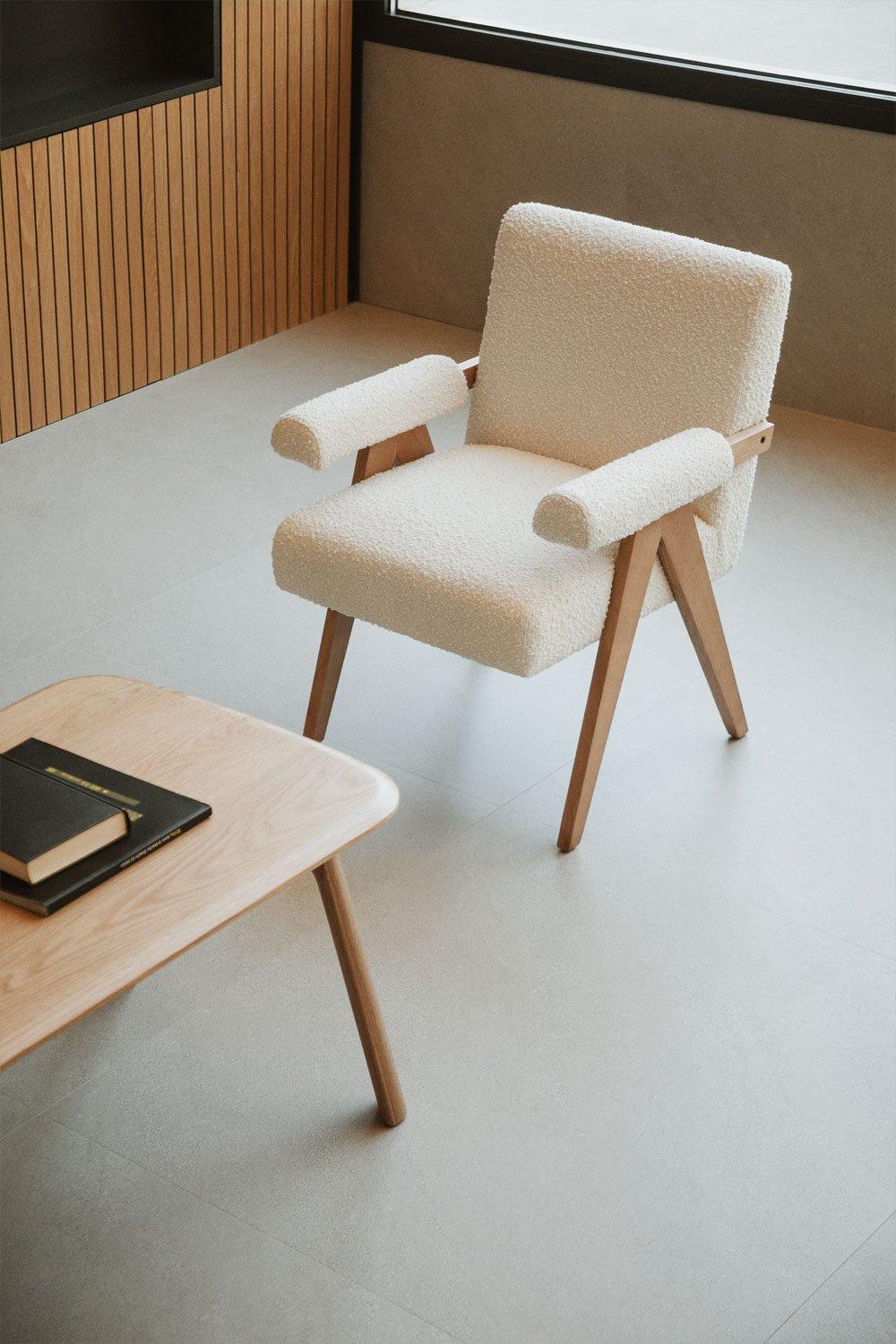 sklum Sessel aus Holz und Bouclé-Stoff Lucca