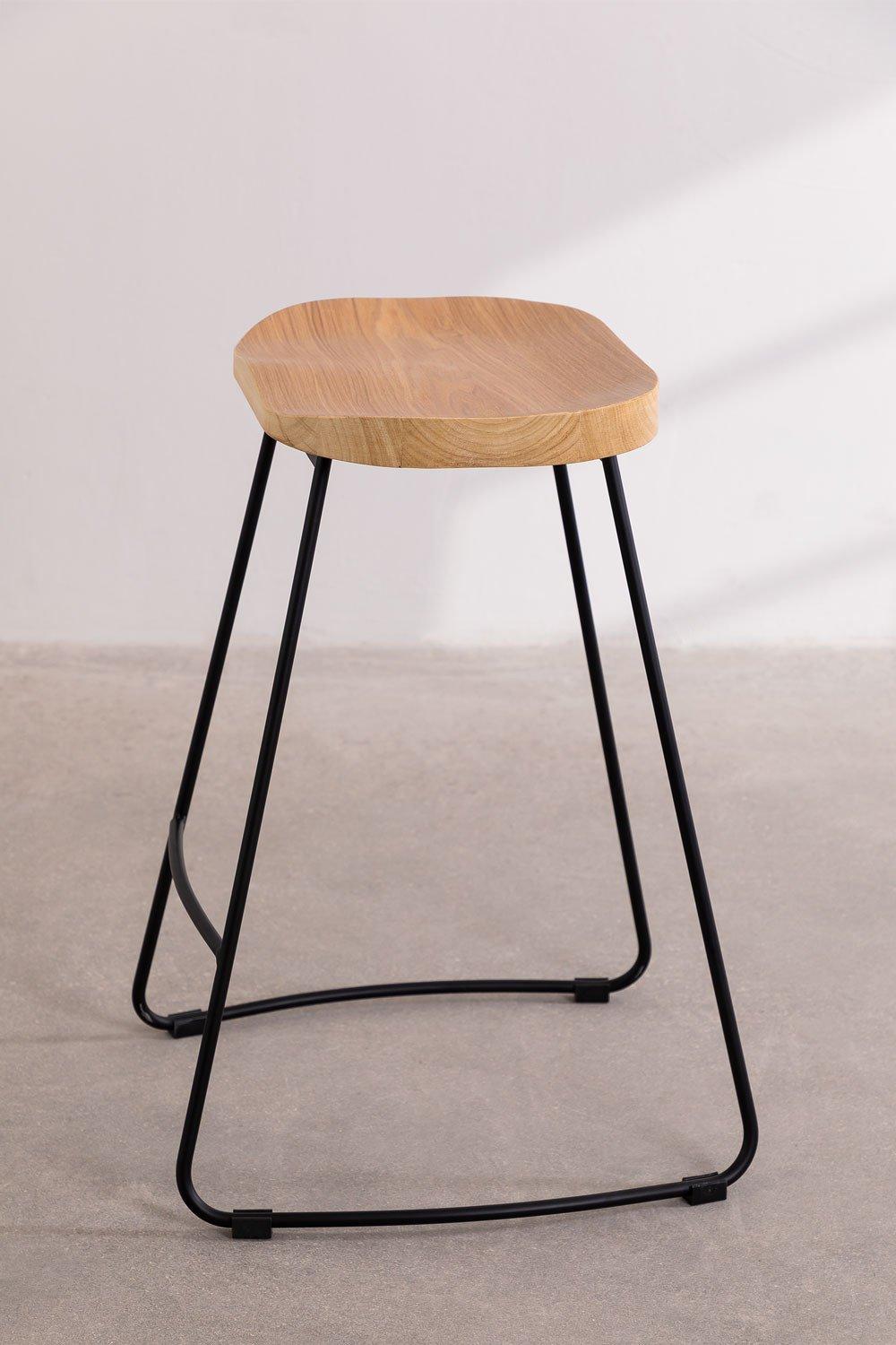 Sklum Steel Black Elm Wood High Stool 65cm Neicol