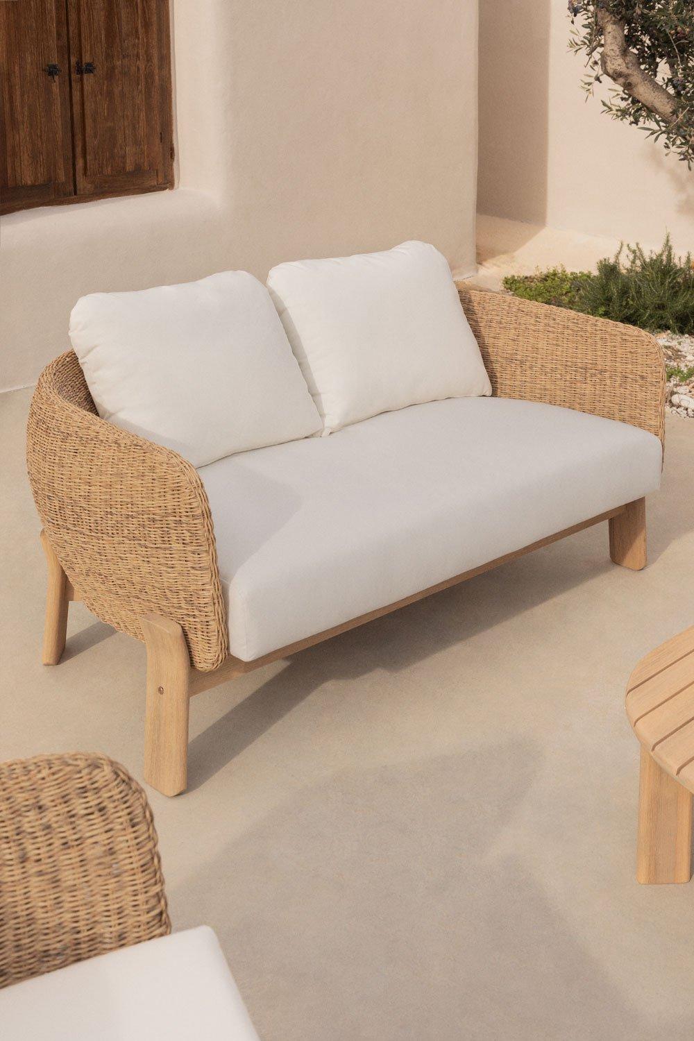 sklum Sofá de jardim 2 lugares em madeira de acácia e rattan sintético Leilan