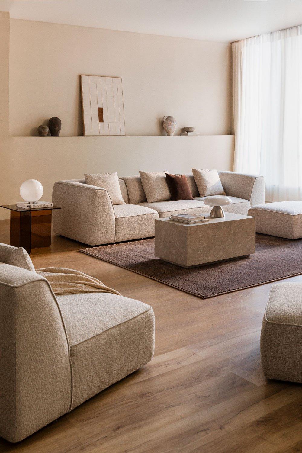 sklum Sofá modular de 3 peças com pufe em tecido Cardea bouclé