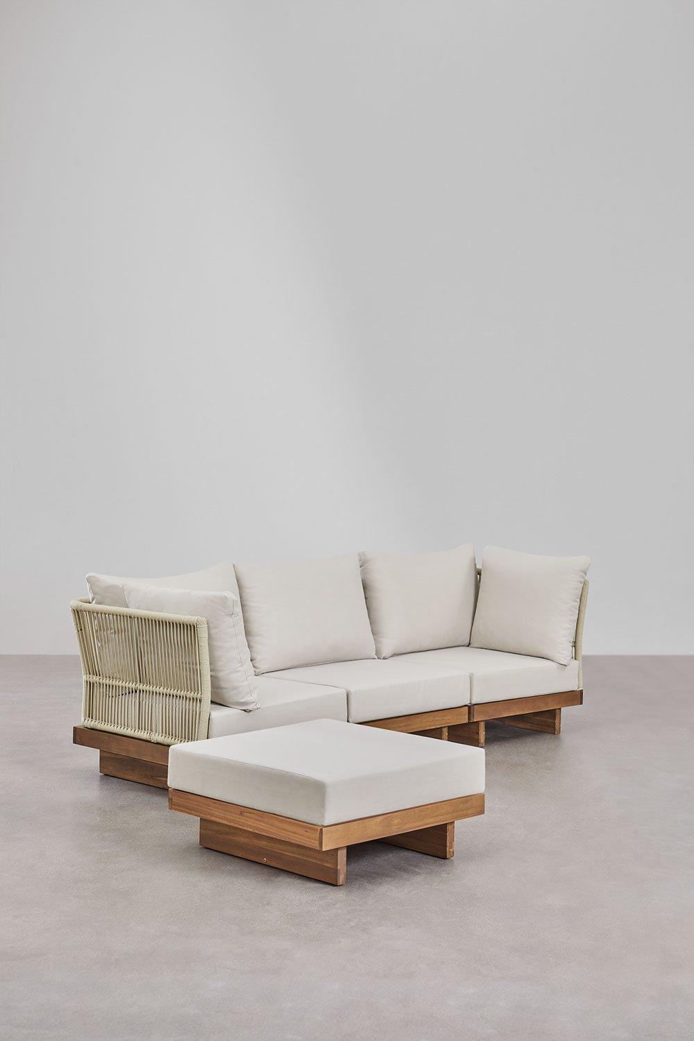Sklum Sofá Modular De Jardim De 3 Peças Com 2 Cadeirões De Canto E Puff Em Madeira De Acácia Dailin