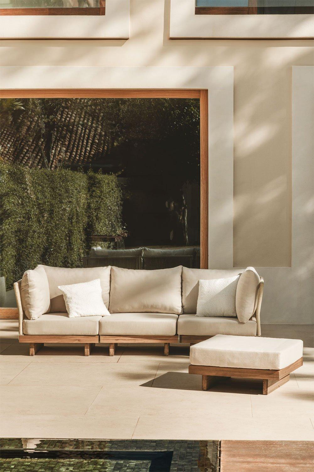 sklum Sofá modular de jardim de 3 peças com 2 cadeirões de canto e puff em madeira de acácia Dailin