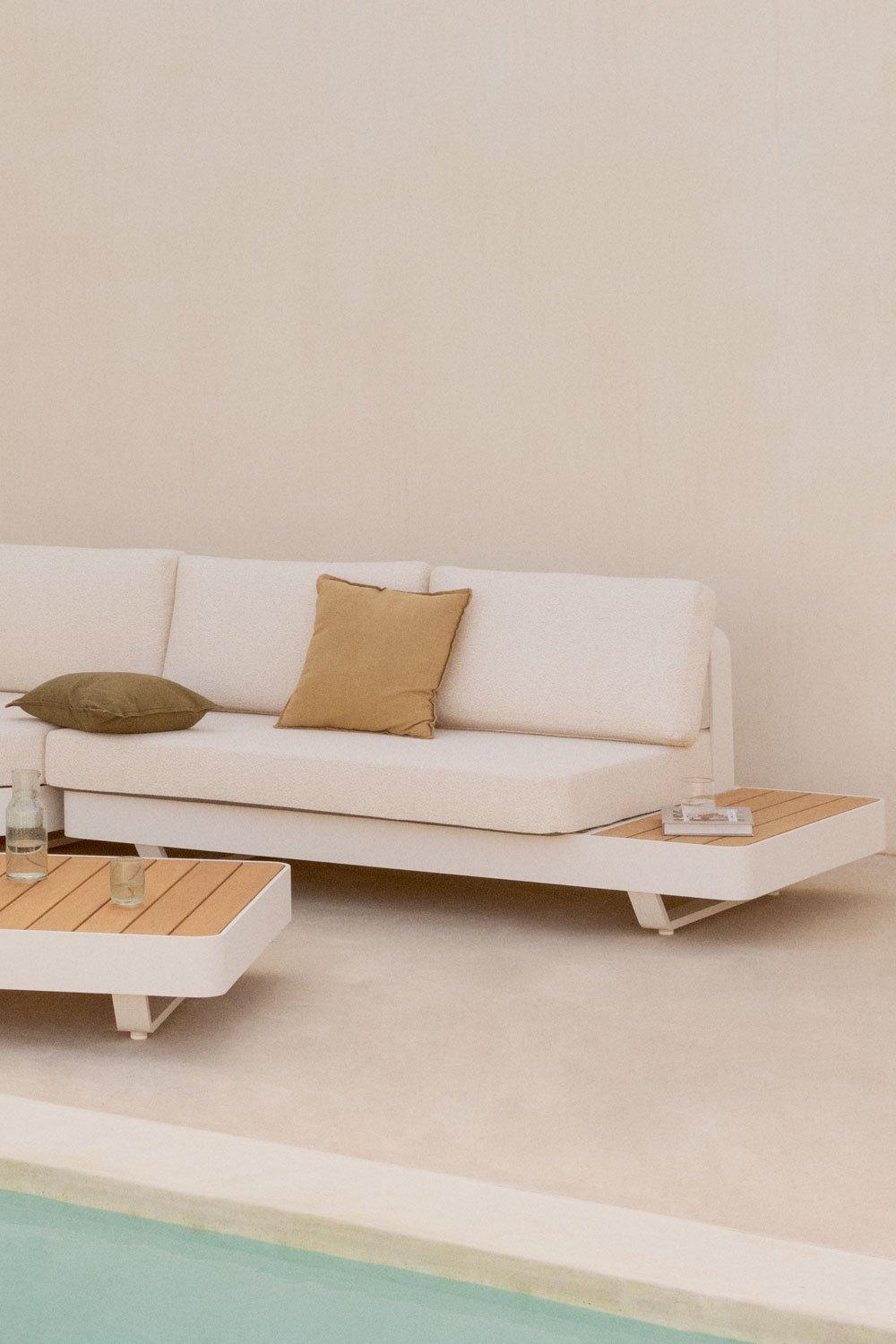 sklum Sofá modular de jardín de 2 plazas en aluminio con mesa auxiliar derecha en madera de teca Yarilo