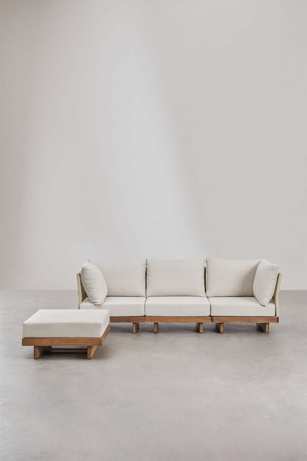 Sklum Sofá Modular De Jardín De 3 Piezas Con 2 Sillones Esquineros Y Puff En Madera De Acacia Dailin