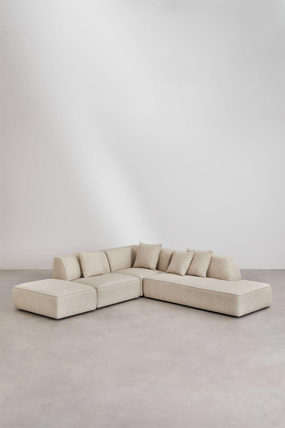 Sklum Sofá Modular Esquinero De 3 Piezas Con Diván Derecho Y Puff En Tela Bouclé Cardea