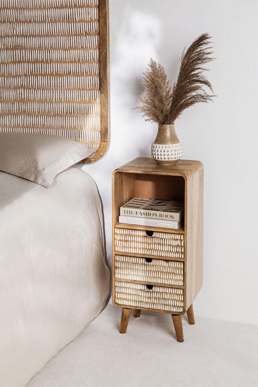 sklum Stolik nocny z drewna mango Yulara z 3 szufladami