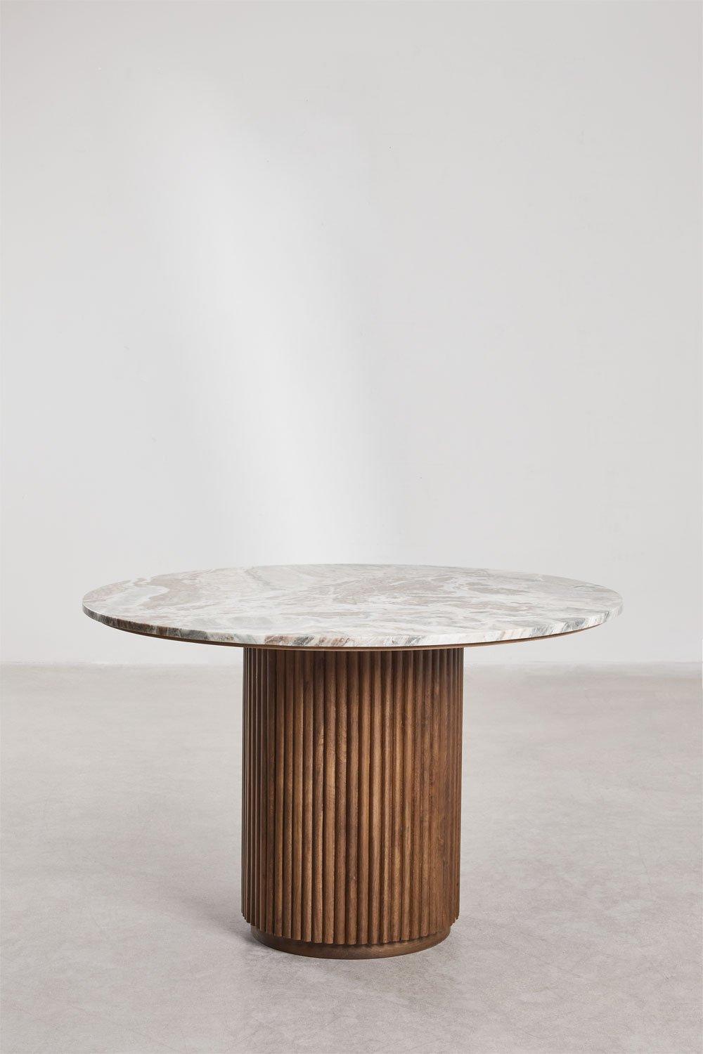 Sklum Table à Manger Ronde En Pierre Naturelle Et Bois De Manguier Giselda