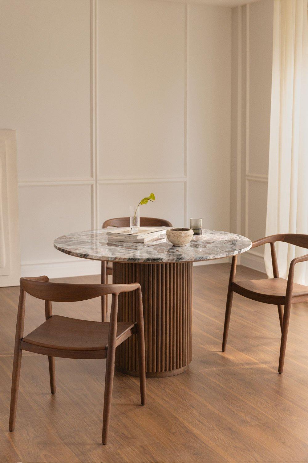 sklum Table à manger ronde en pierre naturelle et bois de manguier Giselda