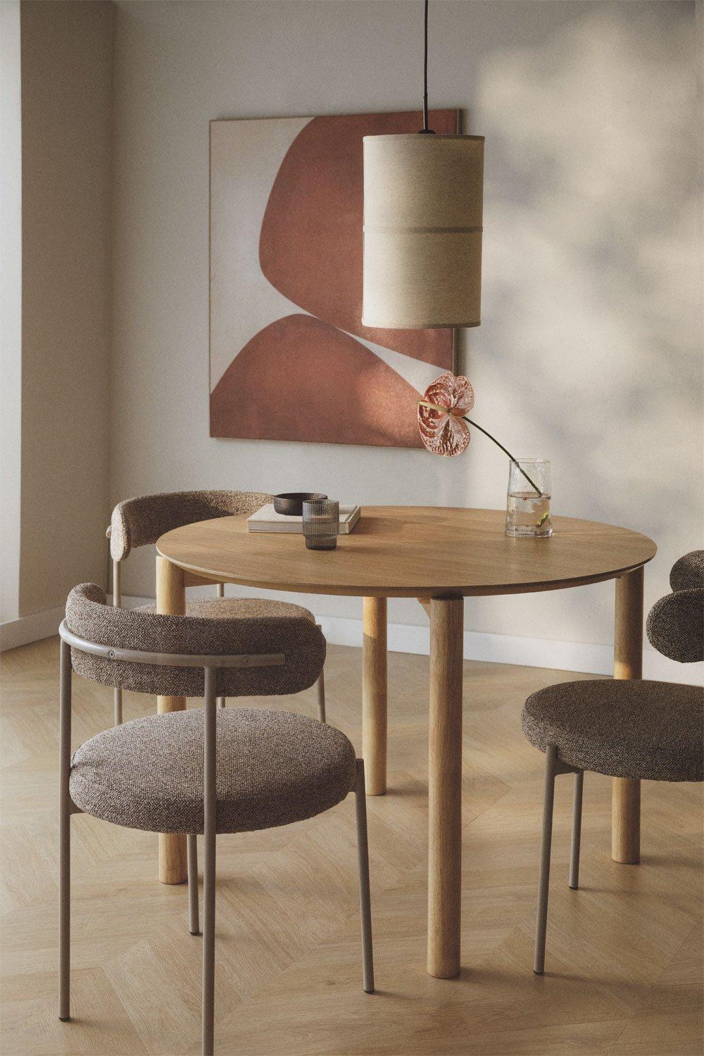 sklum Table à manger ronde Ø110 cm en MDF plaqué chêne Munden