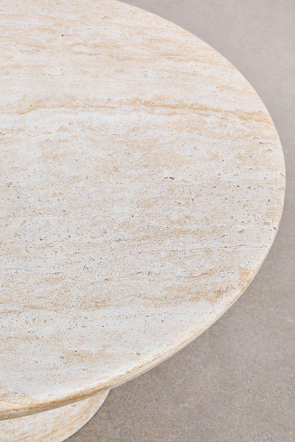 Sklum Table Basse Ronde En Ciment Aspect Travertin (Ø70 Cm) Ribeseya
