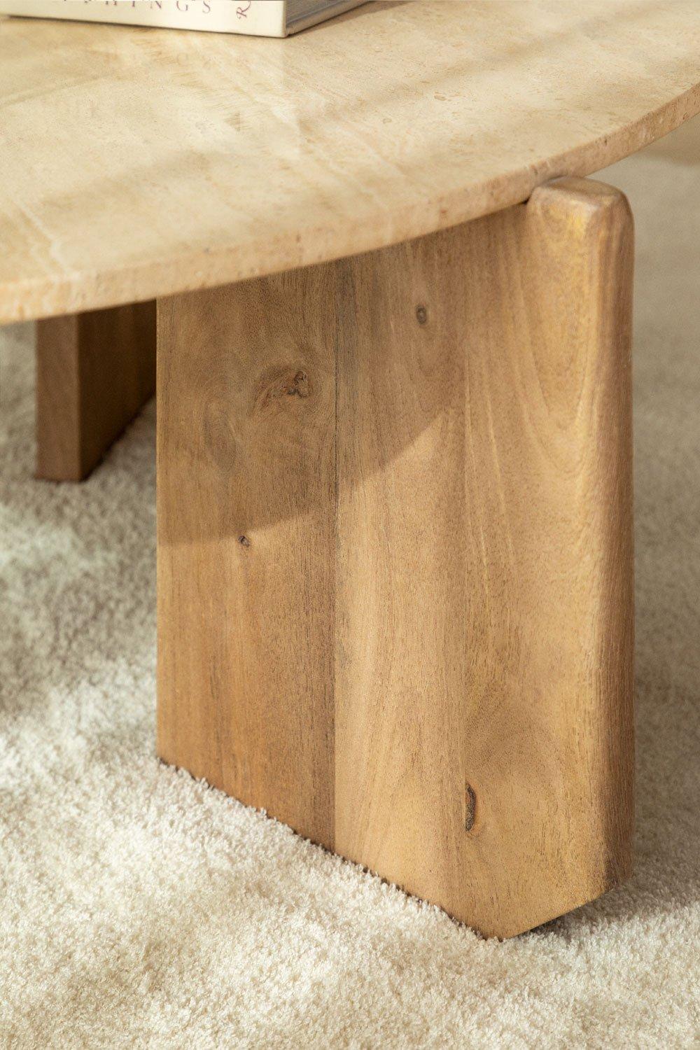 Sklum Table Basse Ronde Lavinia Ø90 Cm En Travertin Et Bois De Manguier