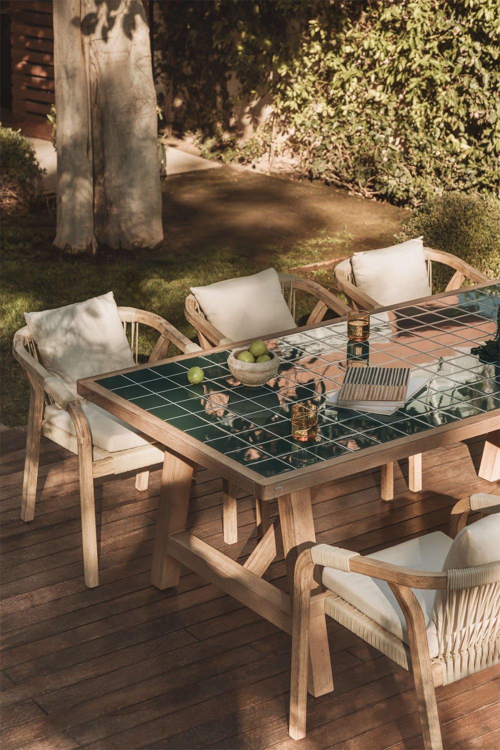 Sklum Table De Jardin Rectangulaire 200x100 Cm En Bois D'acacia Et Carrelage Dubaï