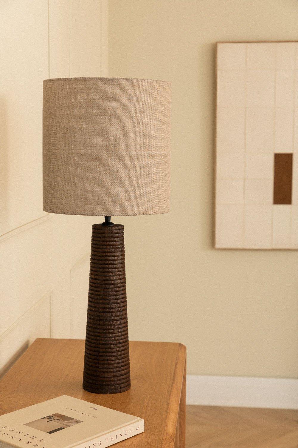 sklum Table lamp ↑75 cm in mango wood and Sirmione linen