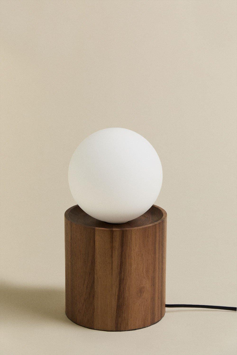 Sklum Table Lamp With Cylindrical Base In Freidy Acacia Wood