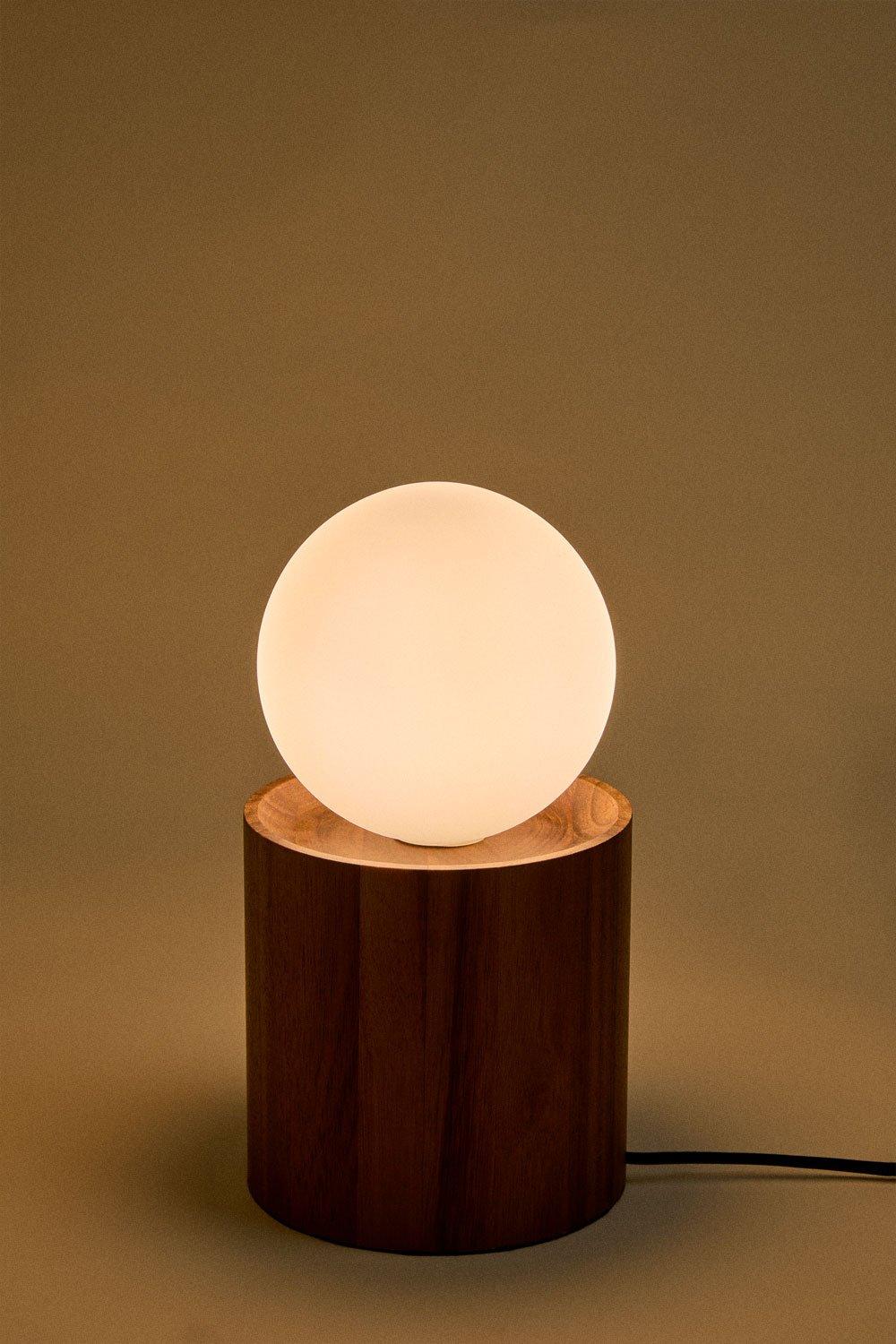 Sklum Table Lamp With Cylindrical Base In Freidy Acacia Wood