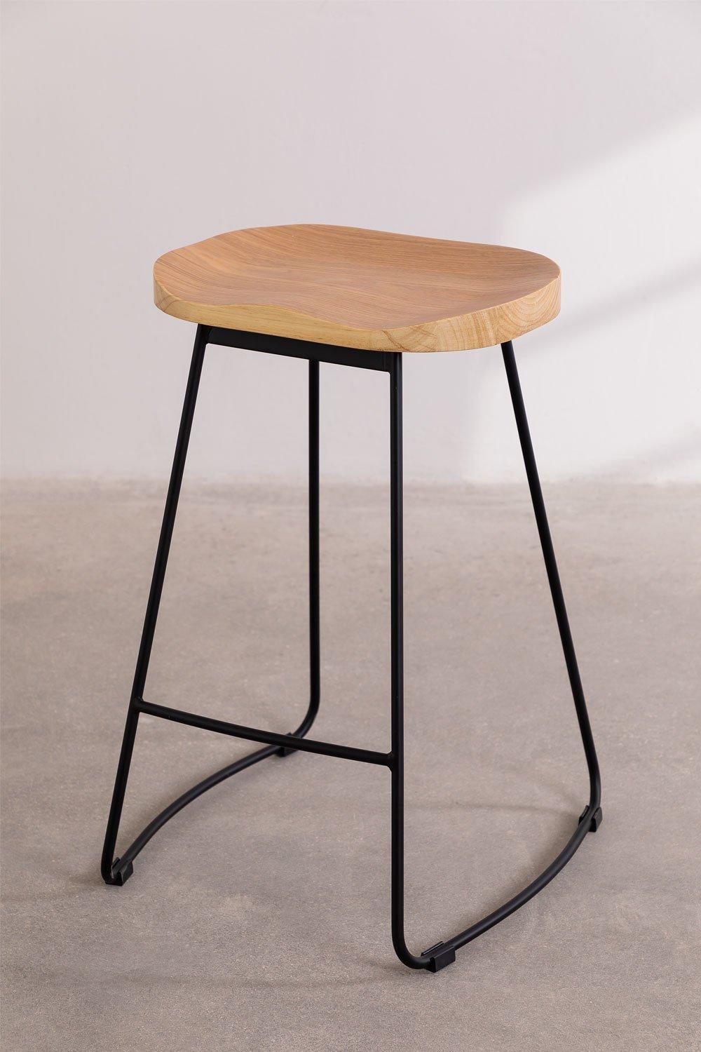 Sklum Tabouret Haut 65cm En Acier Et Bois D'orme Noir Neicol