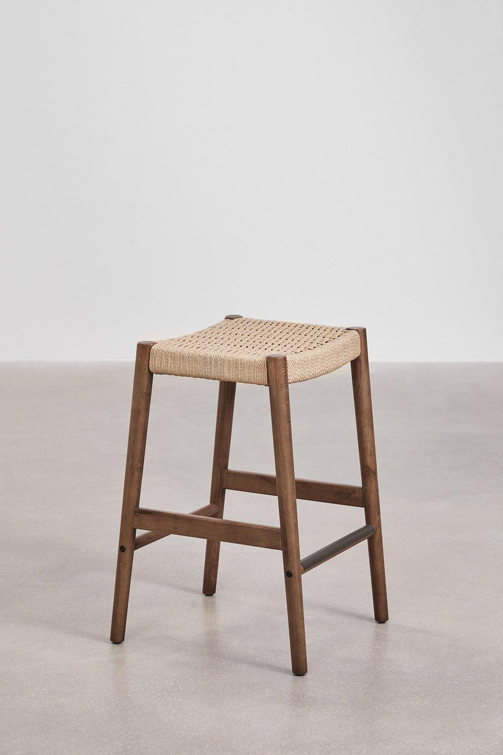Sklum Tabouret Haut 66cm En Bois De Chêne Foncé Et Corde Tressée Mara