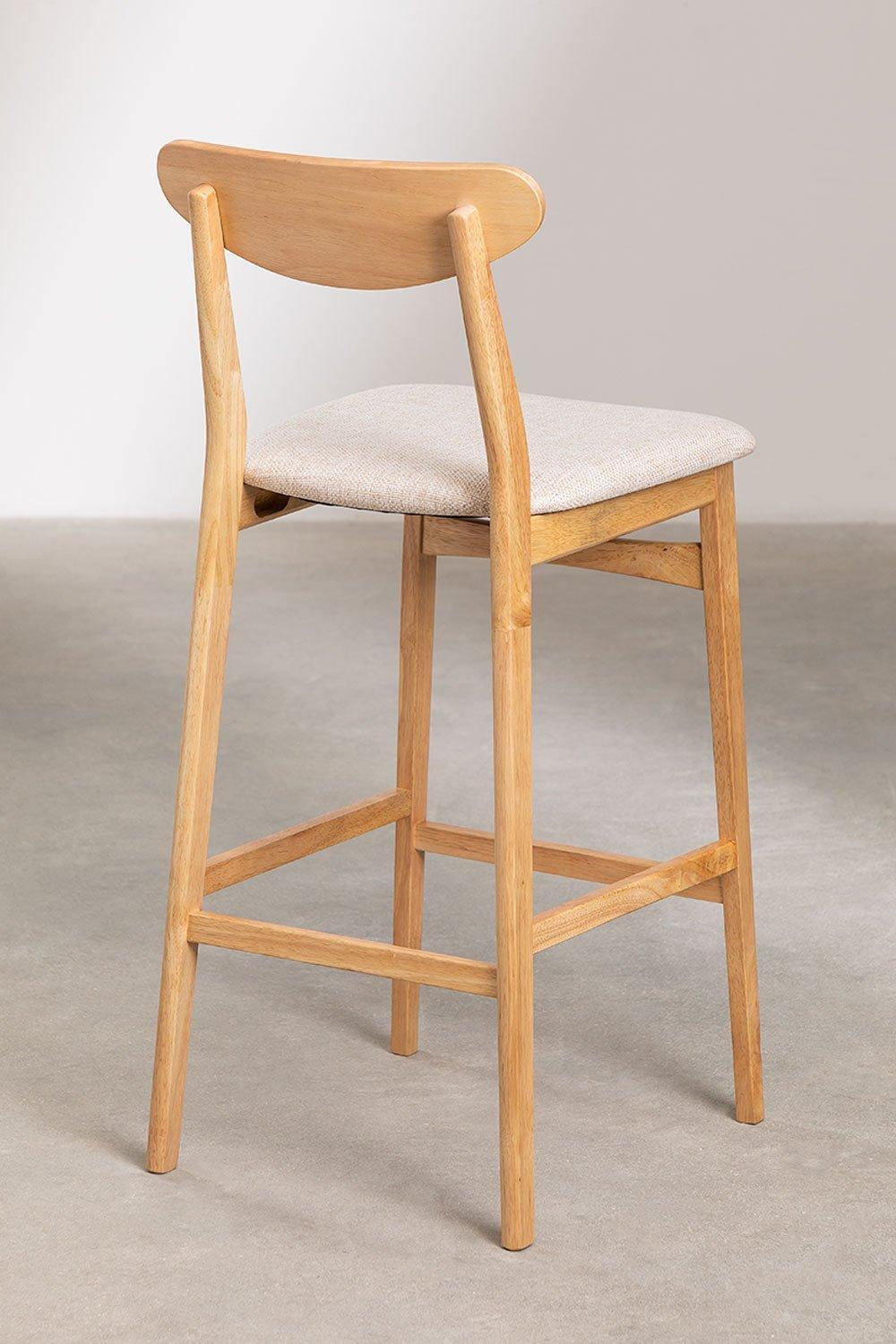 Sklum Tabouret Haut 75cm Bois Naturel Et Tissu Beige Lin Cloda