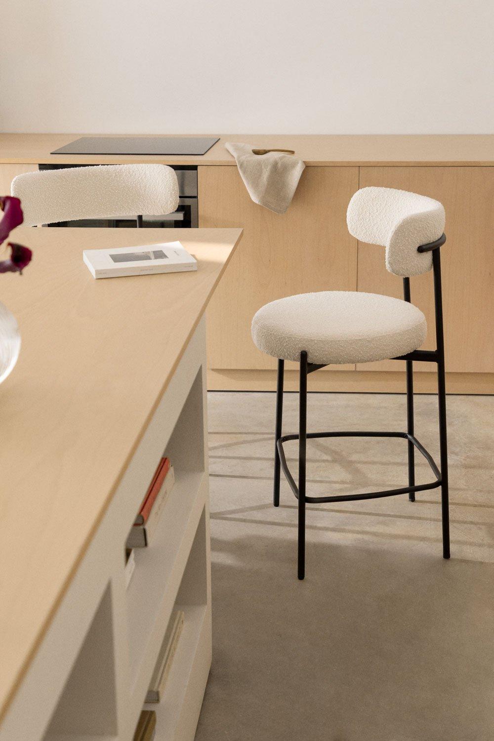 sklum Tabouret haut avec dossier en tissu bouclé Anisa