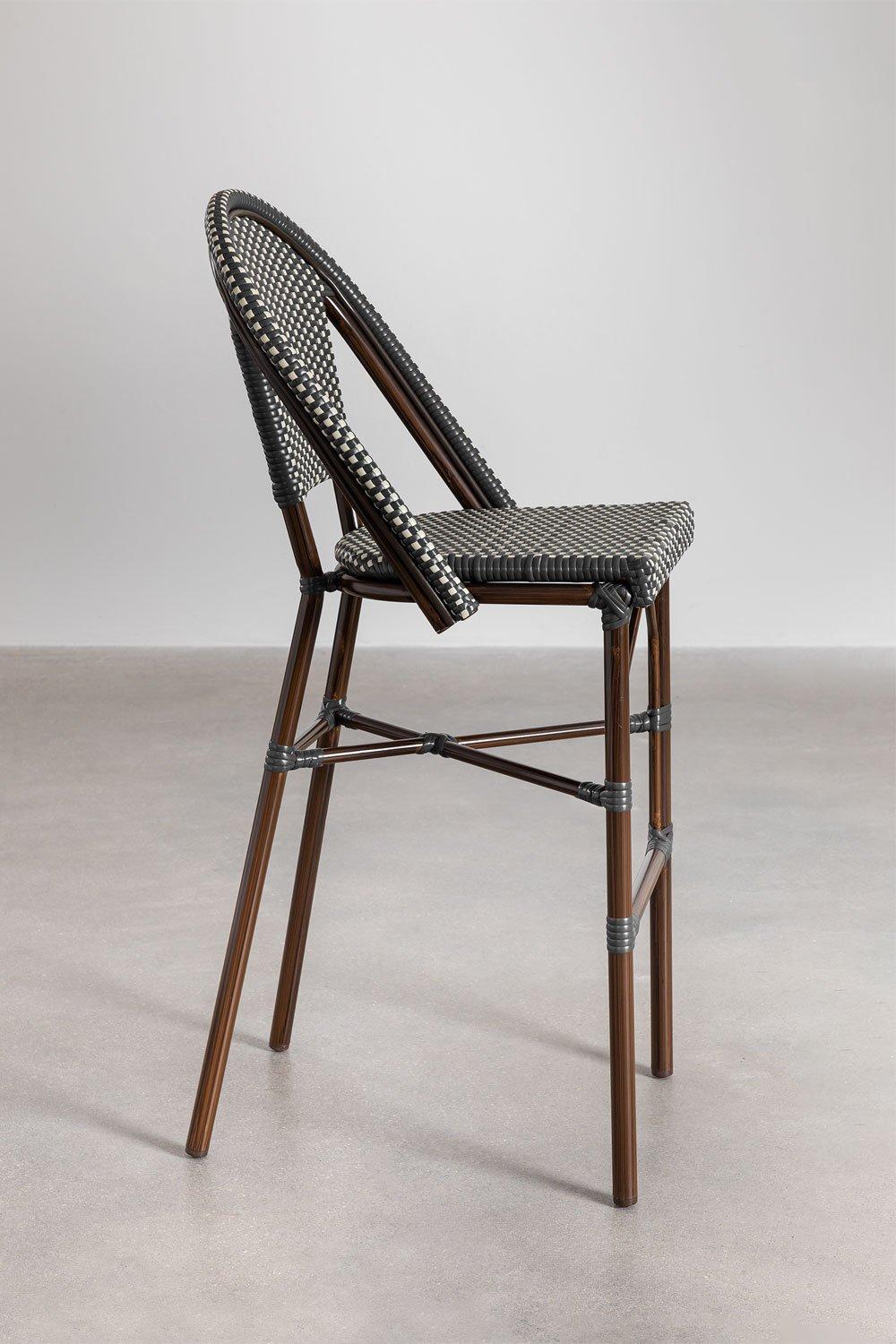 Sklum Tabouret Haut Empilable Avec Dossier En Rotin Synthétique Gris Graphite Brielle Bistro