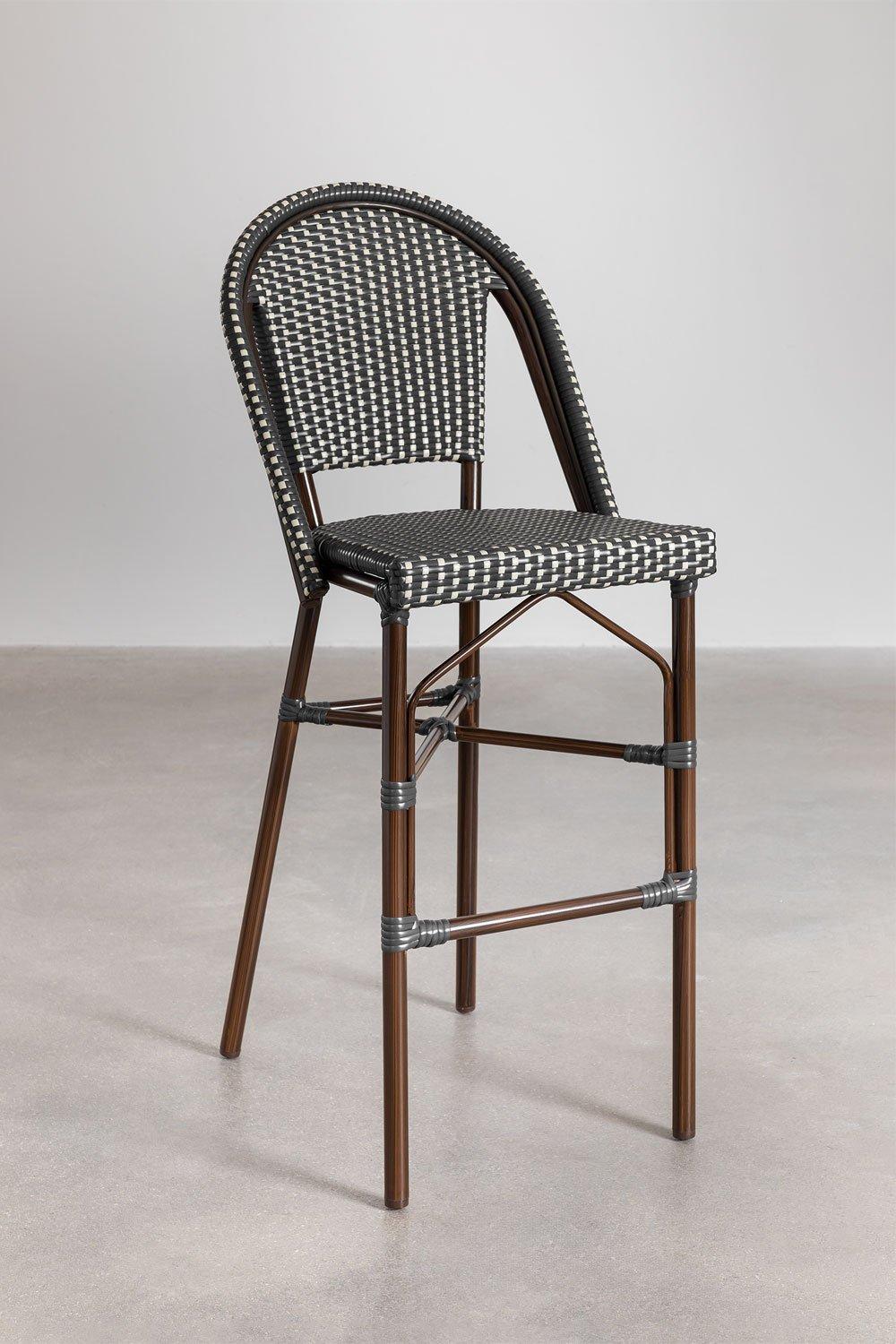 sklum Tabouret haut empilable avec dossier en rotin synthétique gris graphite Brielle Bistro