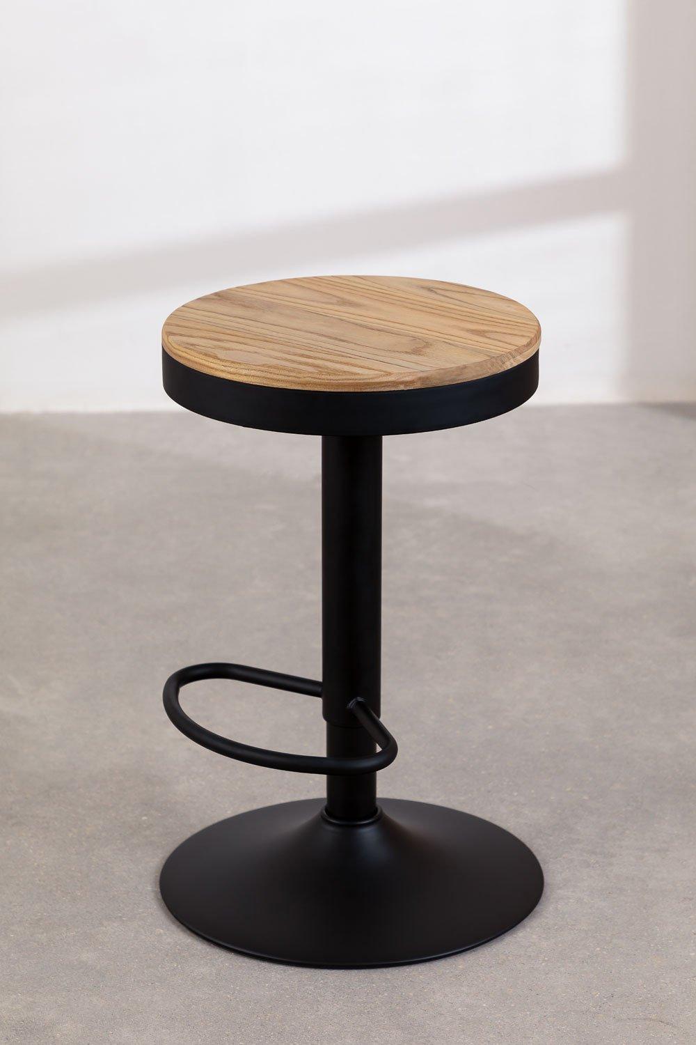 Sklum Tabouret Haut Réglable En Acier Et Bois D'orme Noir Bardder