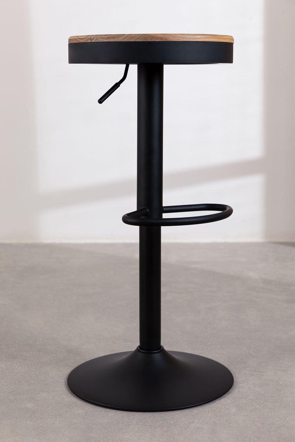 Sklum Tabouret Haut Réglable En Acier Et Bois D'orme Noir Bardder