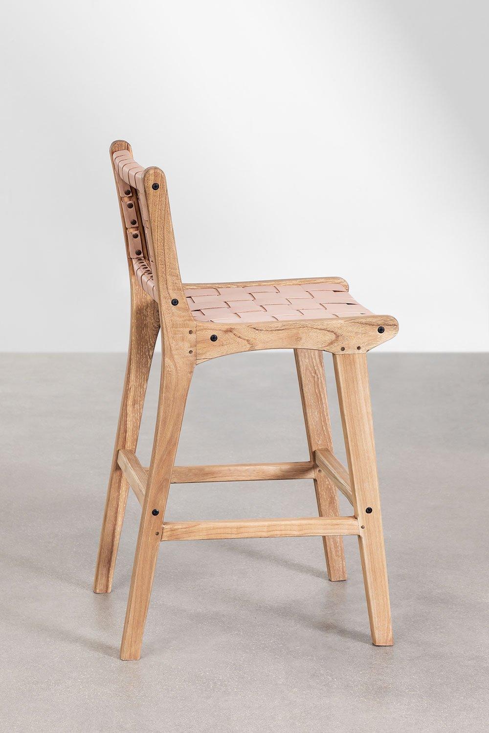 Sklum Taburete Alto 61cm En Madera Y Piel Rosa Claro Zaid