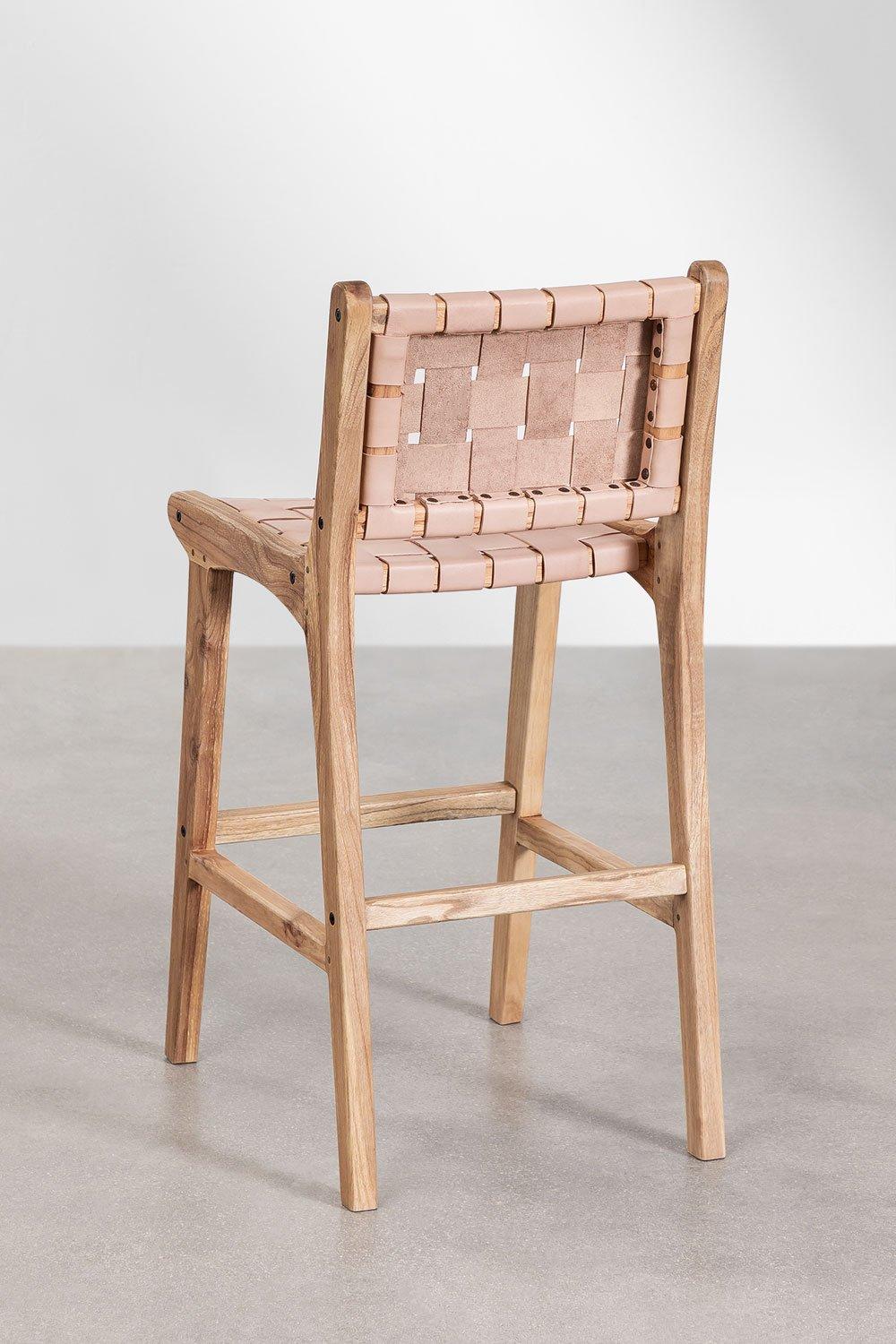 Sklum Taburete Alto 61cm En Madera Y Piel Rosa Claro Zaid