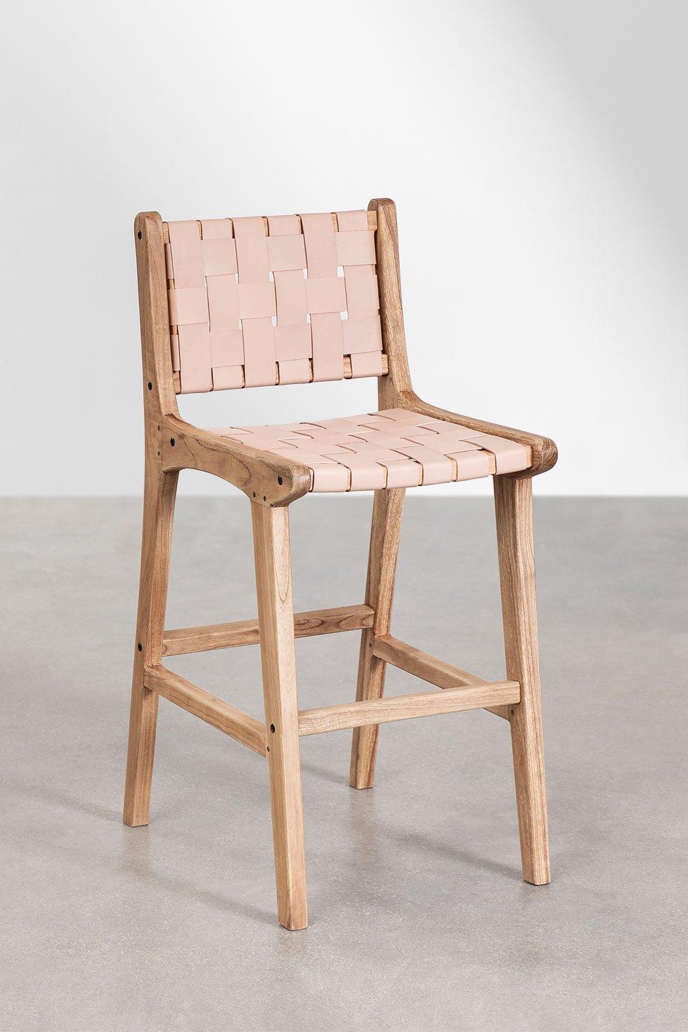 sklum Taburete alto 61cm en madera y piel rosa claro Zaid