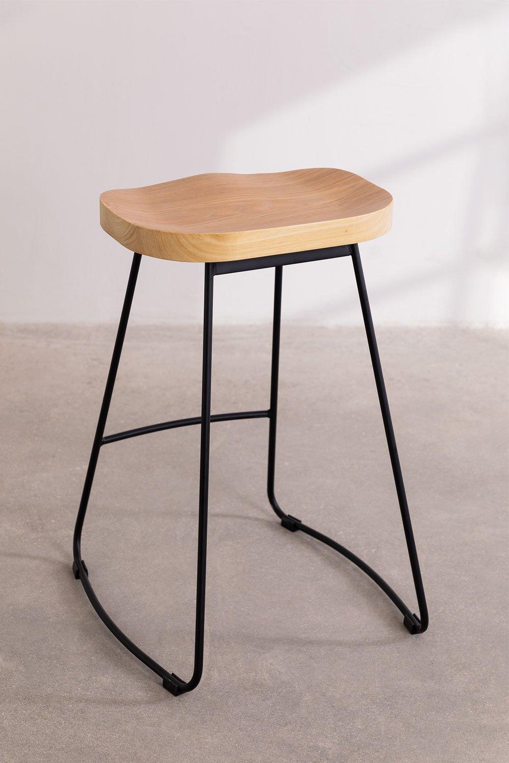 Sklum Taburete Alto 65cm En Acero Y Madera De Olmo Negro Neicol